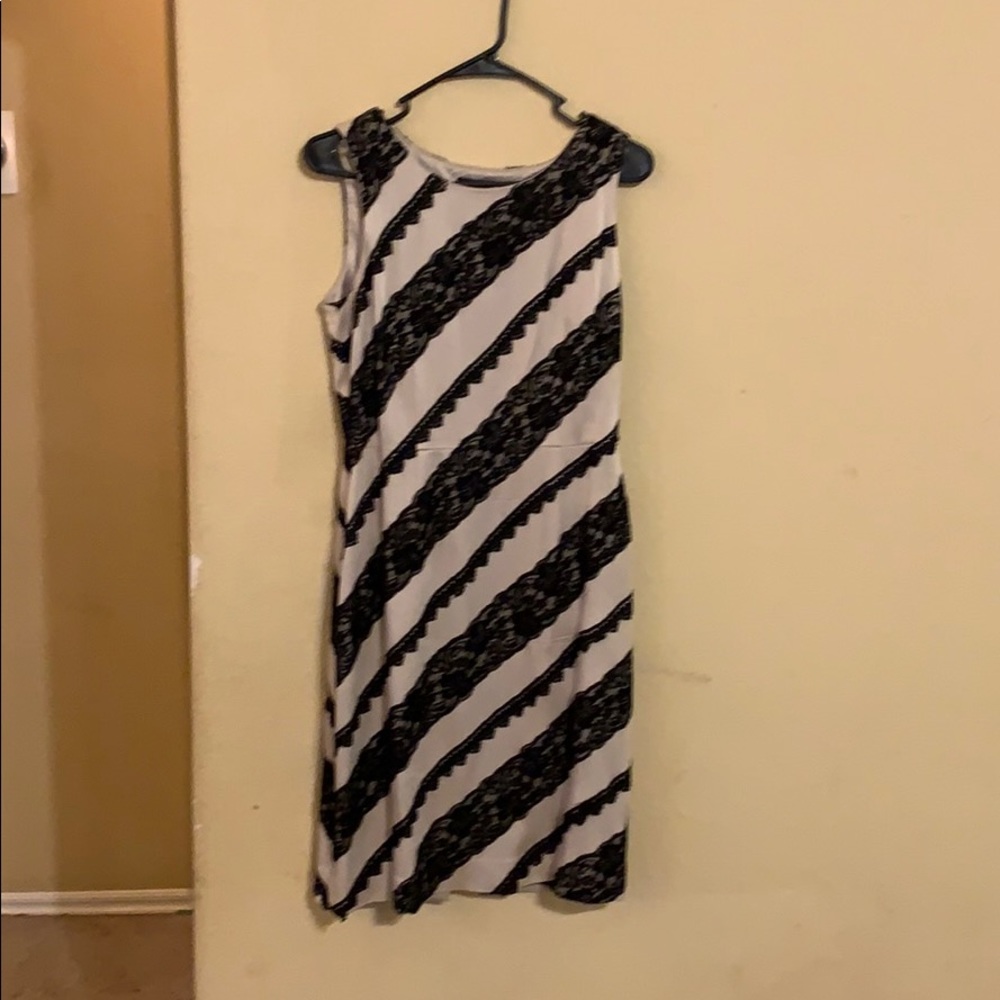 Tahari Dress cream and black lace